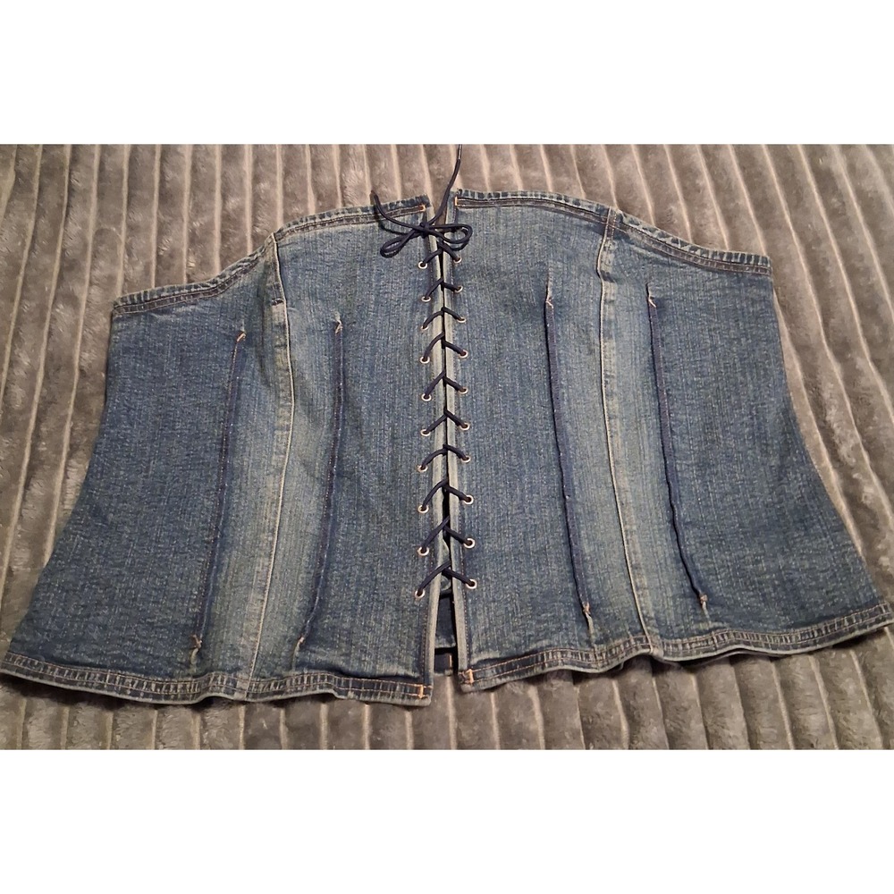 VINTAGE Venezia Denim Corset Top 28 Lace Up Bustier Y2K Baddie Western Coastal